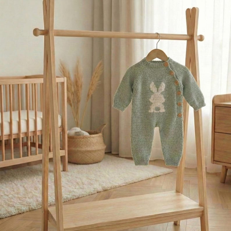 Handmade Newborn Knit Set – Romper, Bonnet & Socks | Bunny Motif Baby Winter Outfit