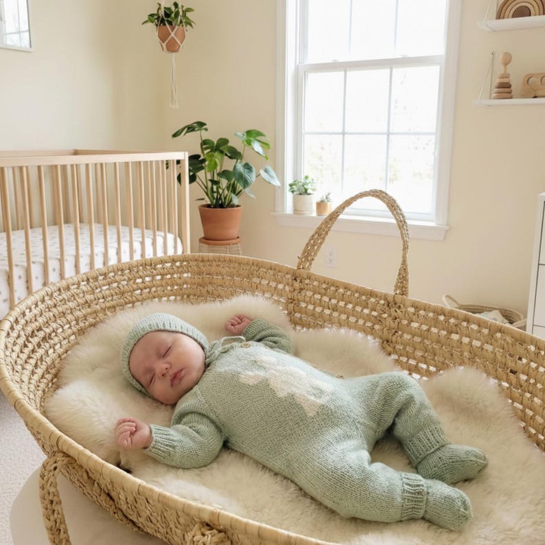 Handmade Newborn Knit Set – Romper, Bonnet & Socks | Bunny Motif Baby Winter Outfit