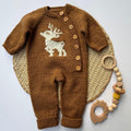 Handmade Brown Knit Baby Romper Set – Deer Winter Outfit with Hat & Booties | BebekCozy Newborn Knitwear