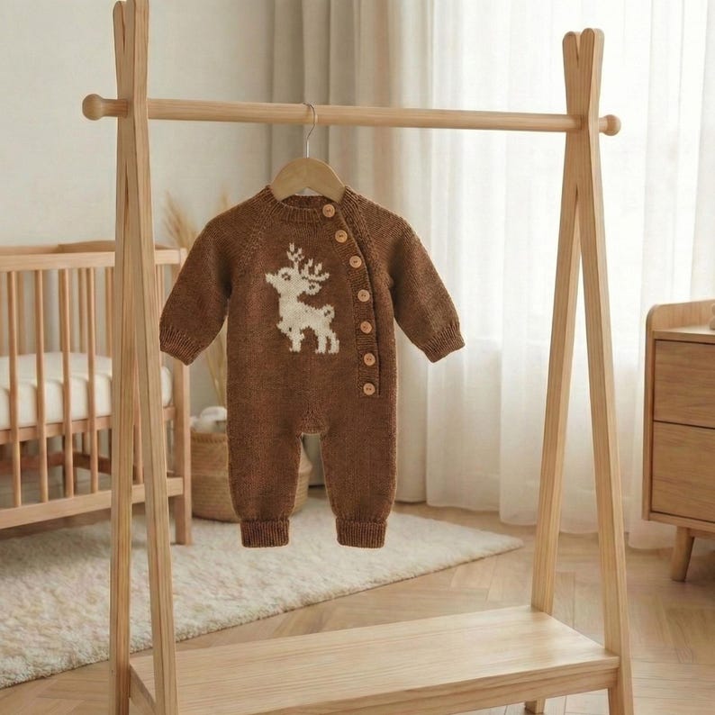 Handmade Brown Knit Baby Romper Set – Deer Winter Outfit with Hat & Booties | BebekCozy Newborn Knitwear