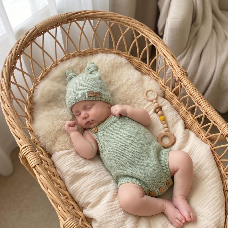 Handmade Knitting Baby Set – Cardigan Romper Hat & Booties | Newborn Baby Shower Gift Outfit