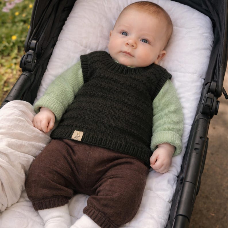 Handmade Green Merino Baby Vest – Winter Knitted Outfit for Baby Boy | BebekCozy Baby Knitwear