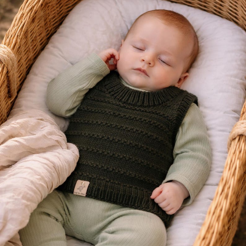 Handmade Green Merino Baby Vest – Winter Knitted Outfit for Baby Boy | BebekCozy Baby Knitwear